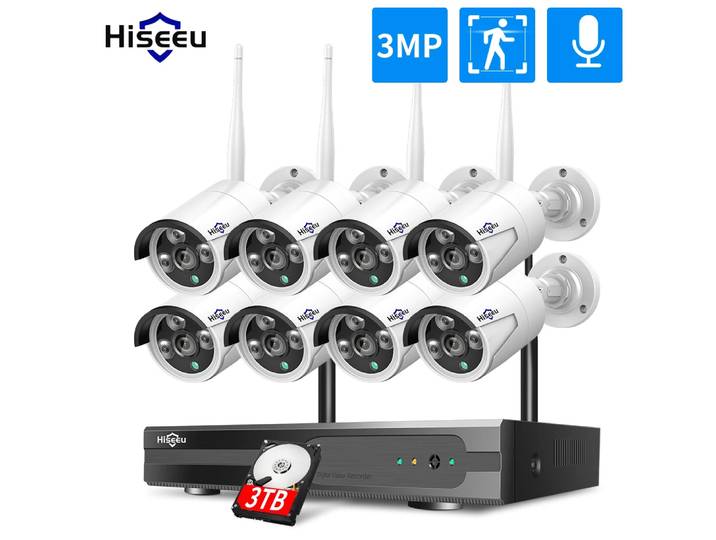 Hiseeu – Kit de vidéosurveillance WiFi, 10 canaux, NVR, 5mp, 3mp, étanche, sans fil, système de vidéosurveillance, caméra IP, en
