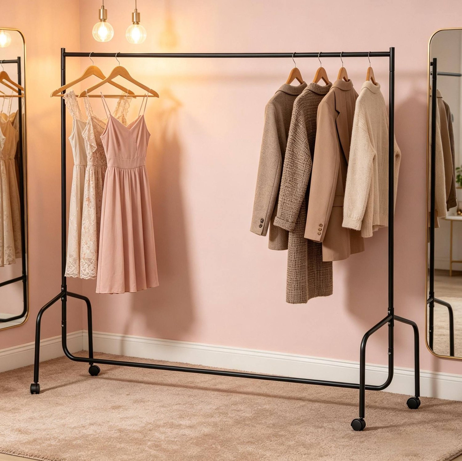CHICFURN Mobiel Kledingrek met 4 wielen - Zwart