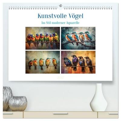 Kunstvolle Vögel (hochwertiger Premium Wandkalender 2027 DIN A2 quer), Kunstdruck in Hochglanz