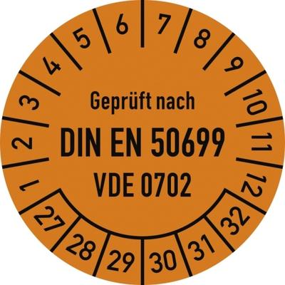 Dreifke® Prüfplakette DIN EN 50699, VDE 0702, 2027-2032, Dokumentenf., Ø 30mm, 10 Stück/Bogen