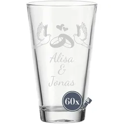 Trinkglas CIAO 300 ml mit Hochzeitsmotiv Ring und Tauben 60er Set