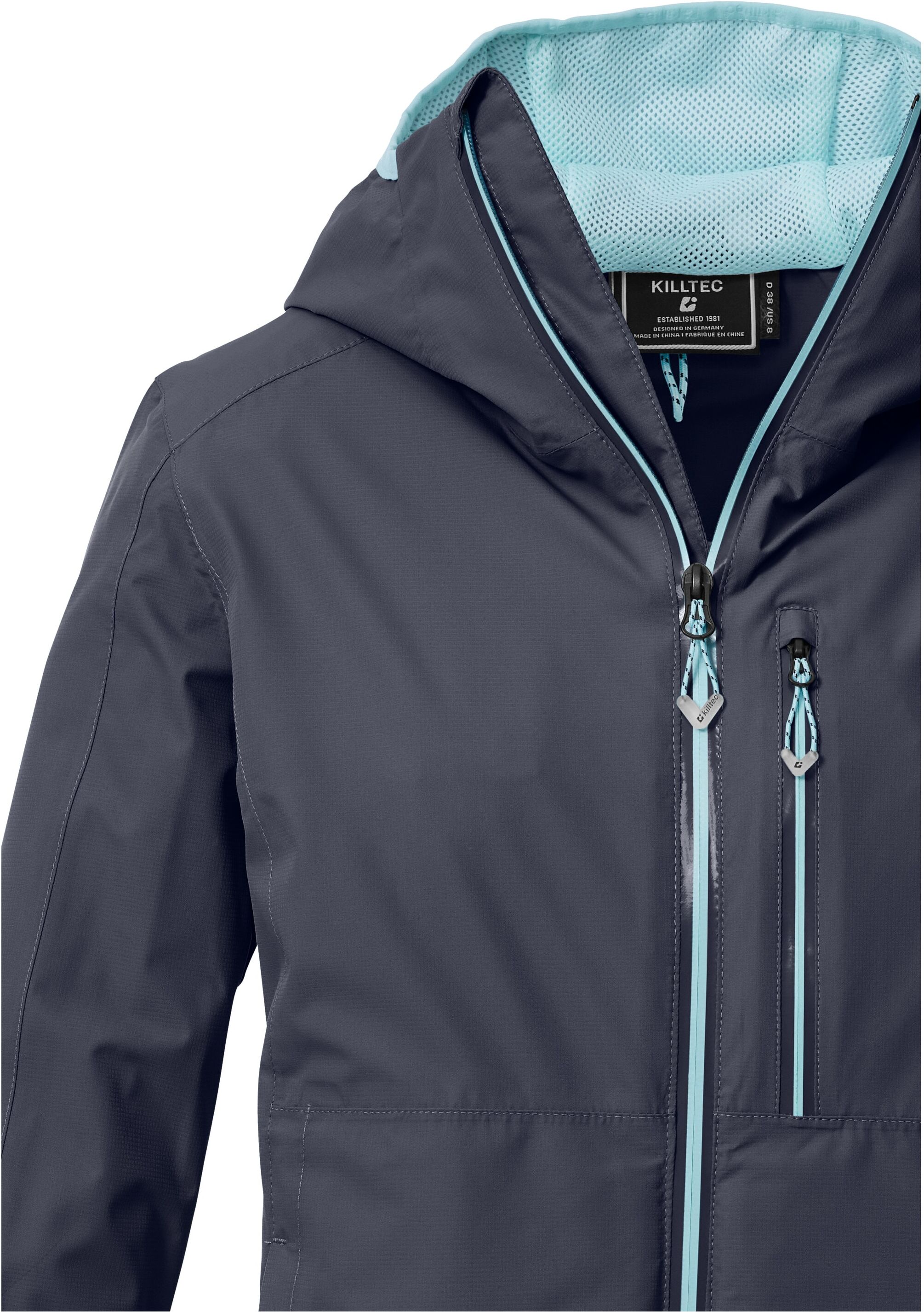 Funktionsjacke KILLTEC "KOS 73 WMN JCKT", Damen, Gr. 36, grau (nachtblau), Obermaterial: 100% Polyester.Futter: 100% Polyester, Jacken Funktionsjacke, Wind- und wasserdicht, atmungsaktiv, packbar, verstellbar