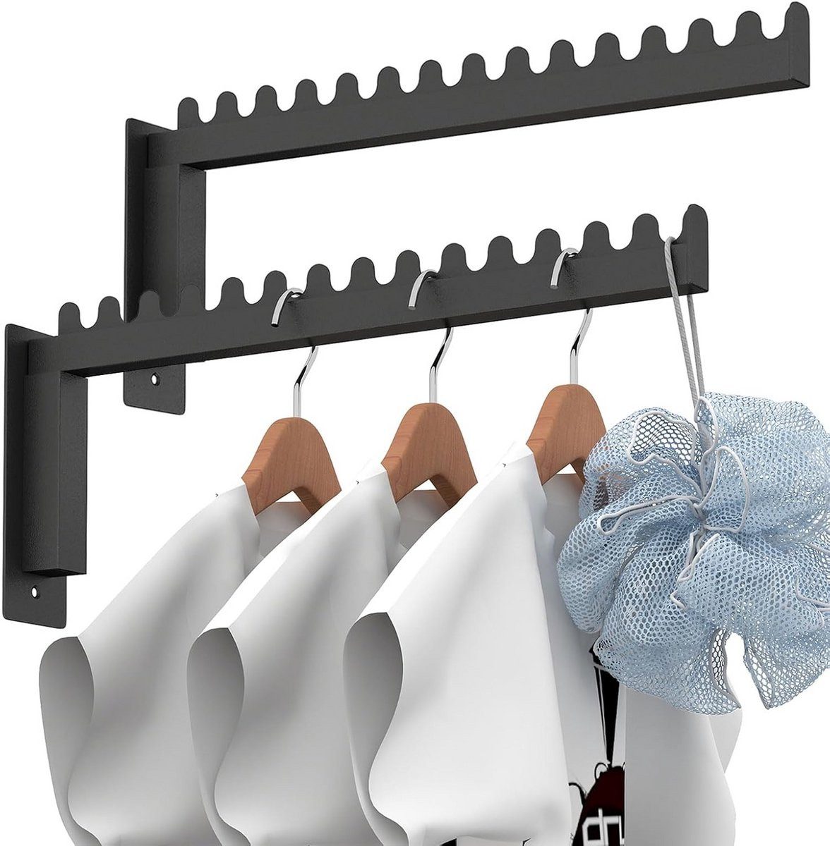 Set van 2 zwarte metalen wandhaken voor kleding en handdoeken
