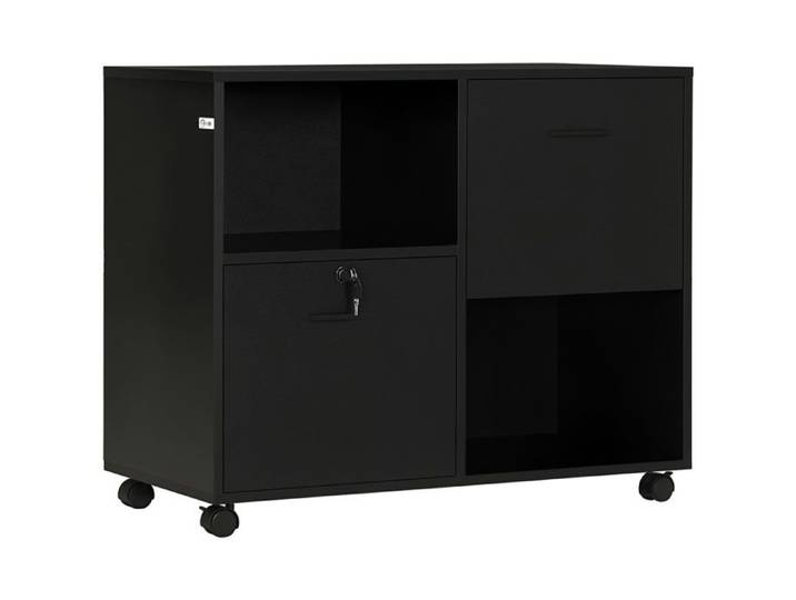 Classeur bureau 2 tiroirs étagères roulettes verrouillables noir 80x40x66cm