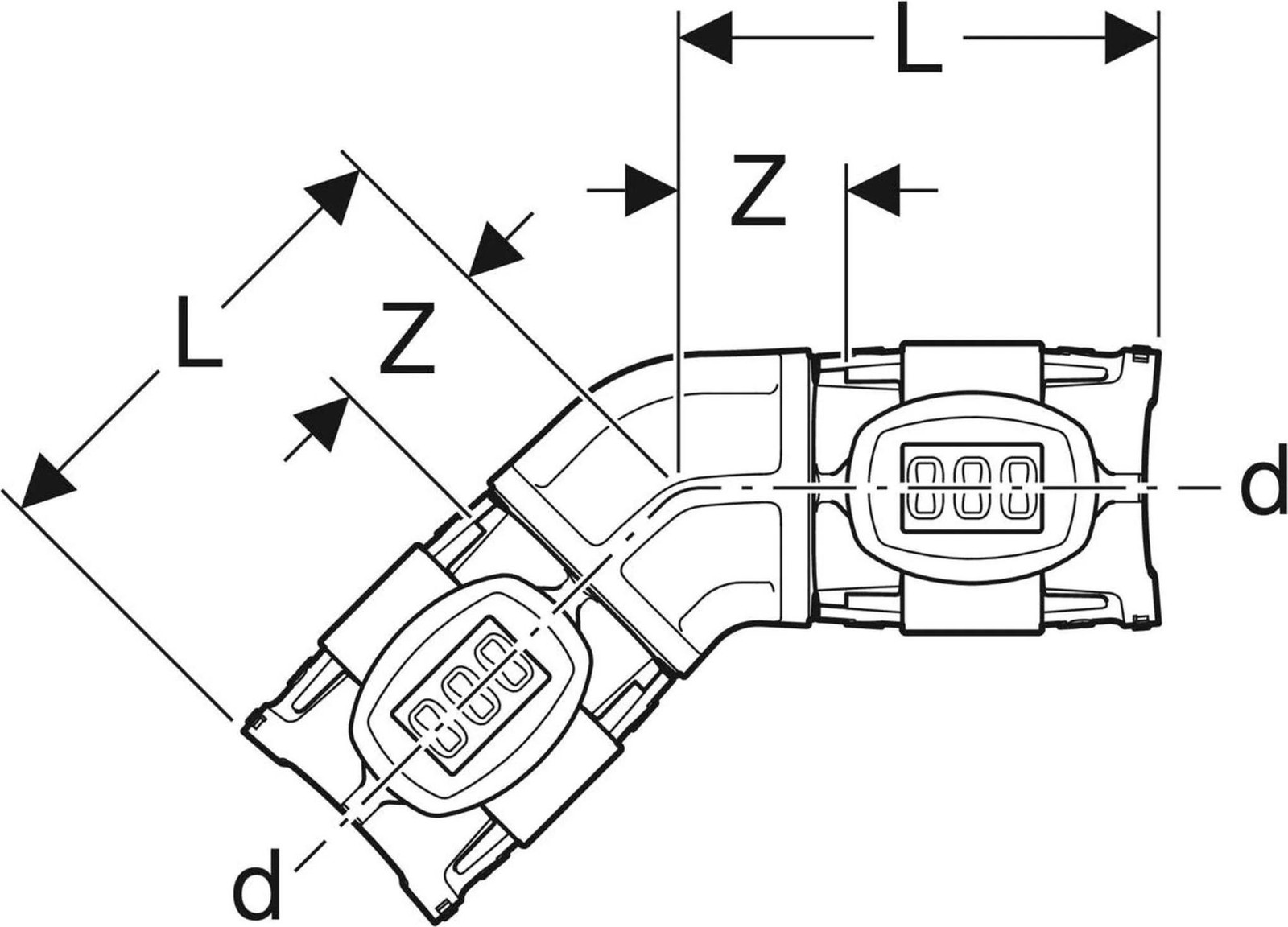 Geberit GE FlowFit bocht, PPSU, 45 graden, diameter 63 mm