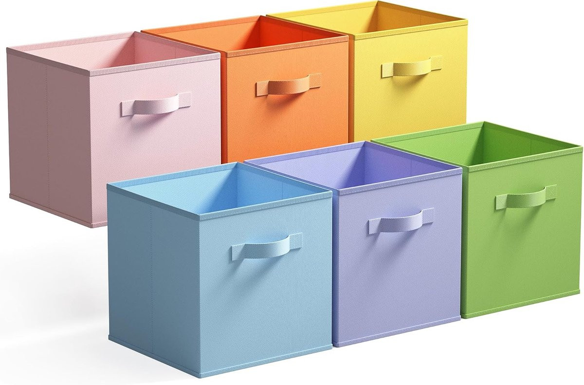 Thijox 6-pack opbergdozen met handvat, opvouwbare stoffen opbergkubussen voor kasten