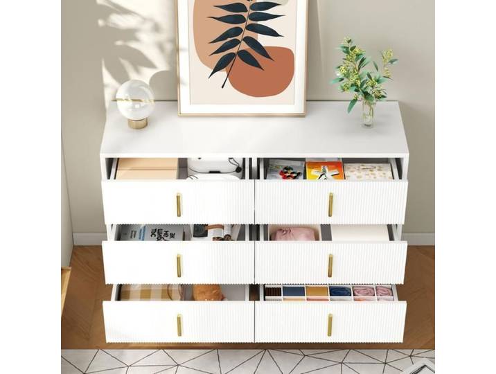 Buffet bas - OEM - Moderne - Bois blanc - Poignées dorées - 6 tiroirs de rangement