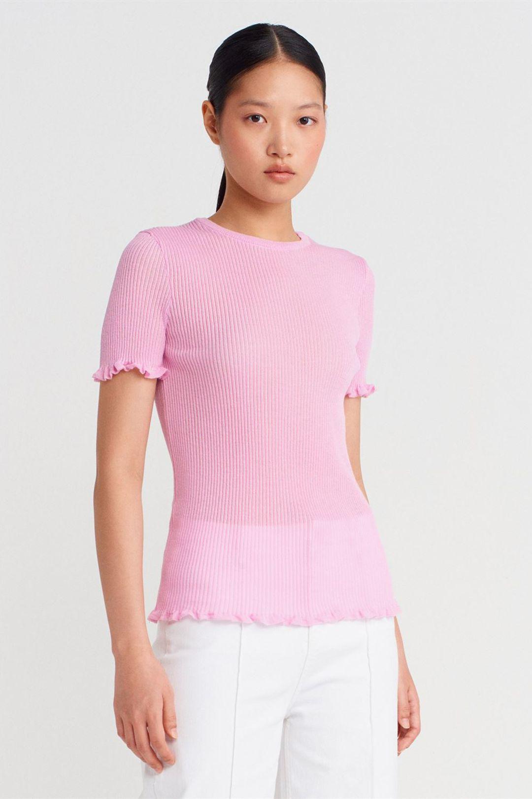 Slim Fit Ribbels Volant Blouse