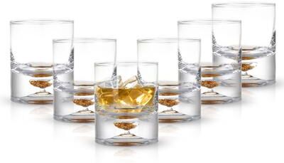 Berkware Lowball Whiskey Glasses with Unique Embedded Gold Flake Design