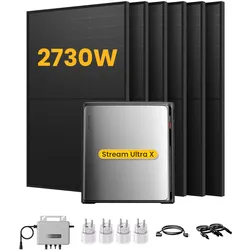 EcoFlow Stream Ultra X, Solaranlage mit Speicher, mit 6 x 455W Bifazialen Solarmodulen, by Powerness - Stream Ultra X | 3840Wh / 4 x Smart Plug / Selbstabholung
