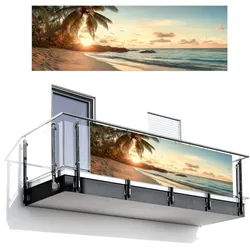 BALKON-SICHTSCHUTZ Strand - Palmen - Meer - Sonnenuntergang Windschutz 300x100 cm