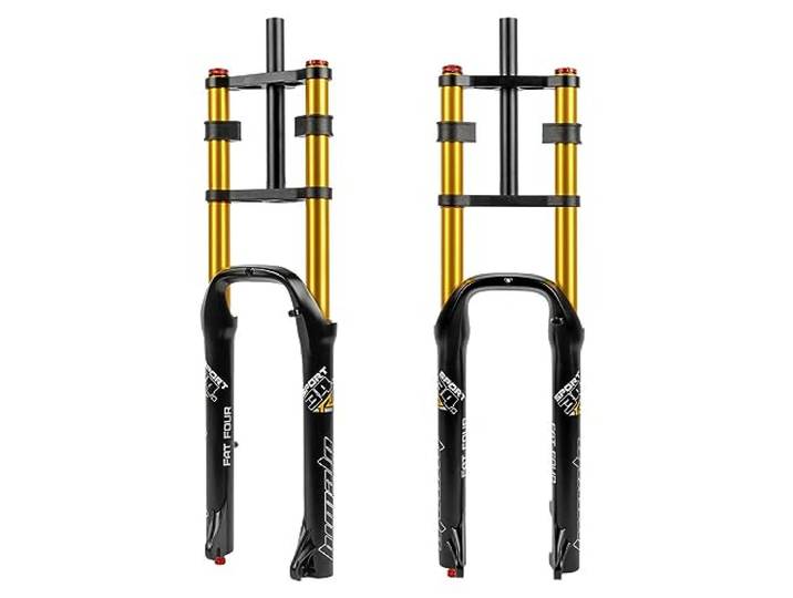 HIMALO 26'' Fat Fahrrad Gabel Downhill MTB Luftfedergabel Federweg 160mm Gerade Doppelschulter Gabel Zugstufe Einstellbar Manuelle Sperre QR 9x135mm, Max Für 4.0'' Reifen (Color : Gold)
