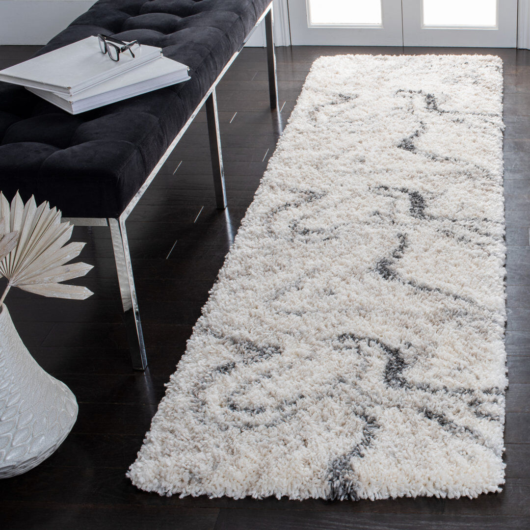 Ivy Bronx Alarice Solid Colour Area Rug Ivory Runner 69 x 244 cm