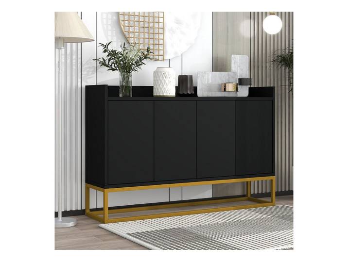 Fine Life Pro Sideboard Sideboard minimalistisch, schwarz, 4 Türen grifflos, modern