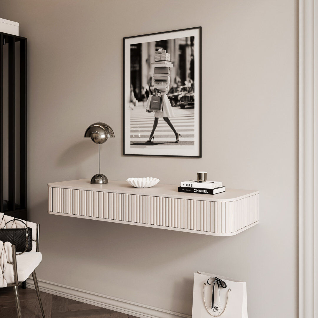 Metro LUNA 140 cm W Console Table CASHMERE/CASHMERE/CASHMERE 20cm H X 140cm W X 45cm D