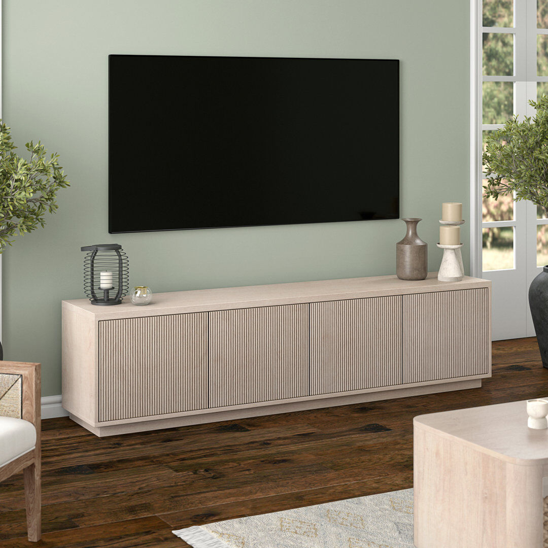 Hudson&Canal Hanson Rectangular Fluted TV Stand for TV's up to 85" White Wood 85"