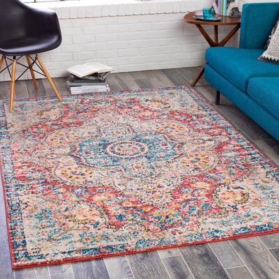 Livabliss Hal Vintage Boho Traditional Pink Medallion Area Rug