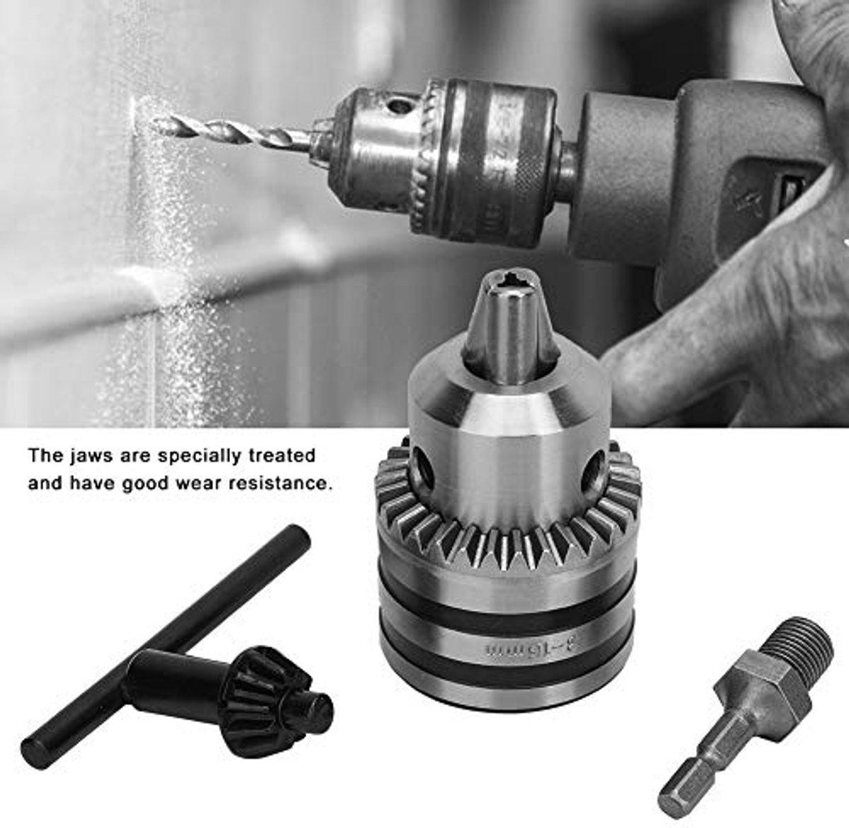 Markenlos Boorkop Adapter Set 3.0-16MM met 1/2-20UNF Zeskantige Adapter in Zilver en Roestvrij Staal