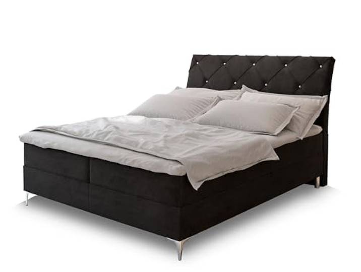 Masseno Boxspringbett Macon 200x200 cm Komplett-Set mit Matratze und Topper, Polsterbett mit Zwei Bettkästen -Schwarz, Aston 18
