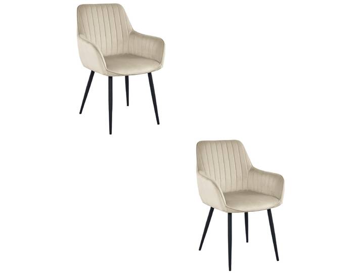 Chaise - Leobert - Solden - Velours Beige/Pieds Noirs - Lot De 2