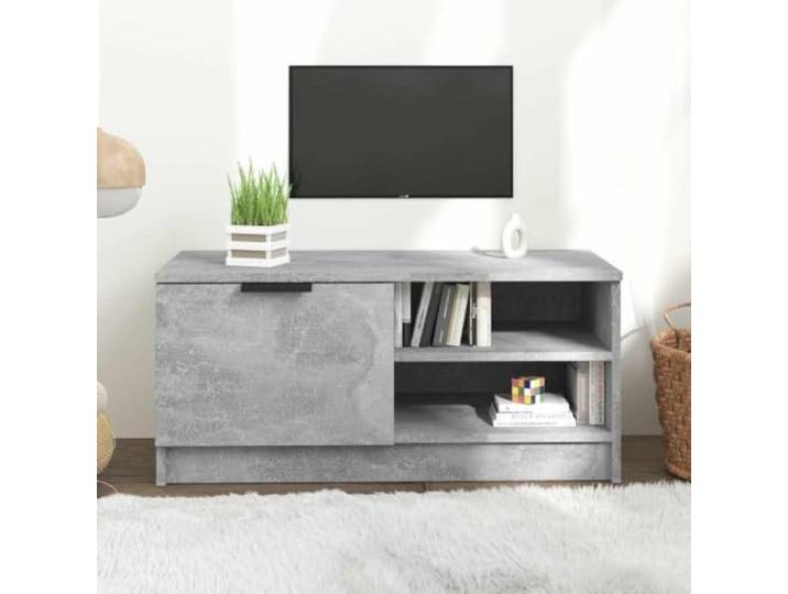 HEFZGDB TV-Schrank Betongrau 80x35x36,5 cm Holzwerkstoff mit 3 Fächern und 1 Schublade, robuster TV-Ständer mit stabilem Aufbewahrungssystem für Multimedia-Geräte und Wohnaccessoires