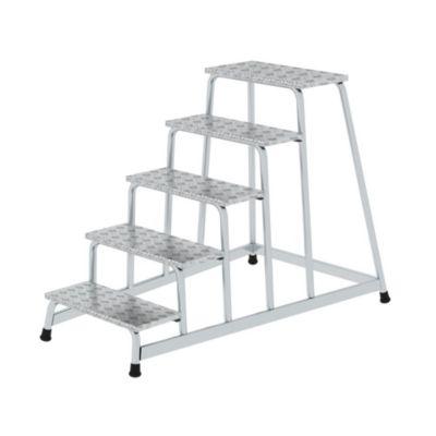 Munk Arbeitspodest, Aluminium, verschweißte Rohrkonstruktion, Warzenblechstufen, rutschfest, Bis 150 kg, Trittfläche B 550 x T 300 mm, 5-stufig