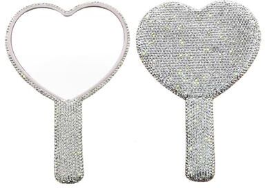 Fusion Finds Sparkling Rhinestone Hand Mirror Portable Handheld Makeup Mirror With Heart, Round & Square Designs white Heart