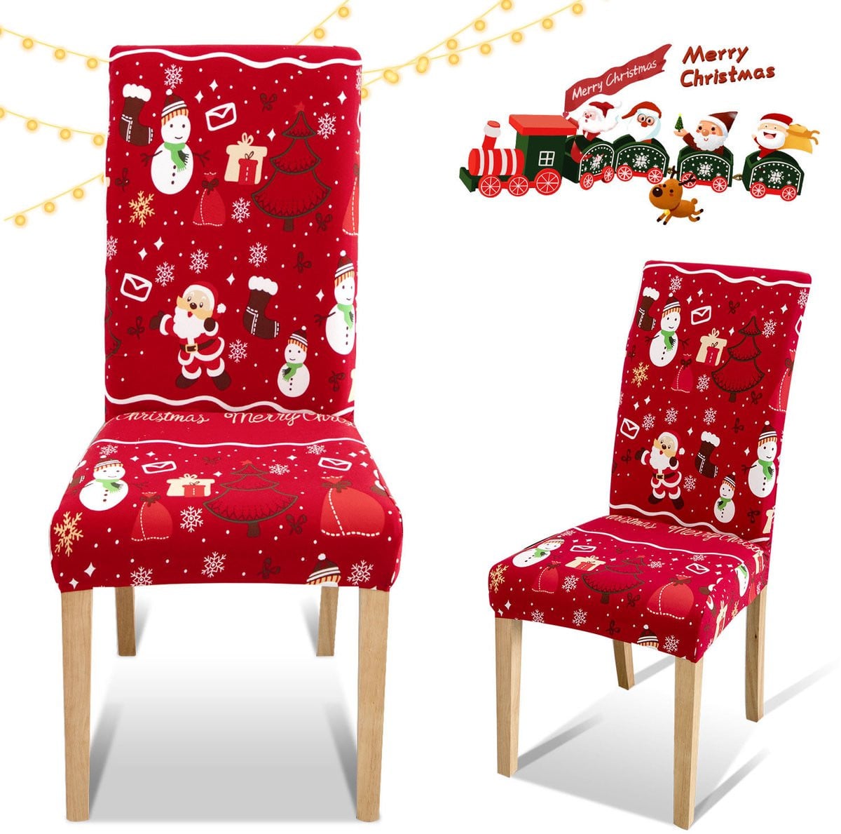 Set van 6 wasbare kerststoelhovers voor eetkamerstoelen en feestelijke decoratie