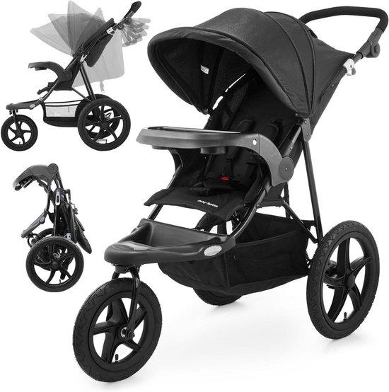 Kinderwagen, Dreirad - Babywagen, Buggy - Für ein aktives Leben im Freien - Reflektierende Streifen - Bis 15 kg - Schwarz