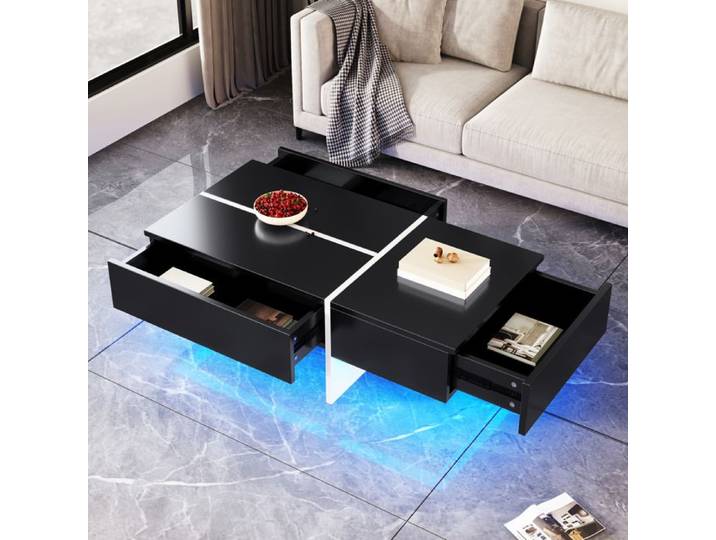 Table basse bicolore noire et blanche éclairage LED salon 100x50x34 5 cm TABLE BASSE