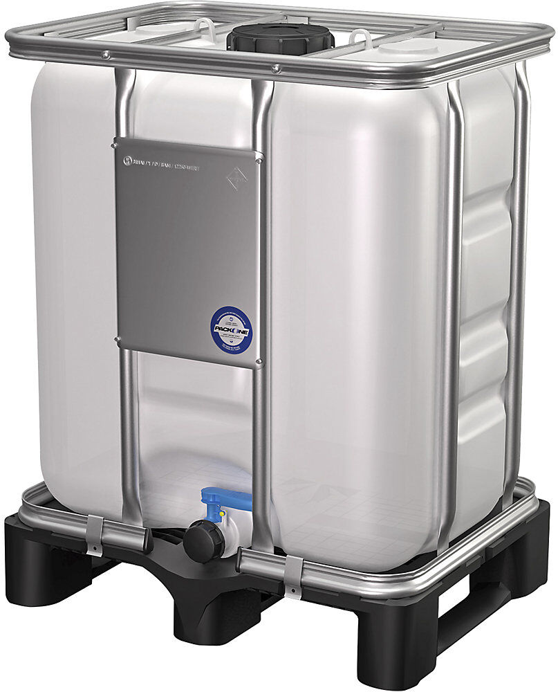 kaiserkraft IBC-Container mit UN-Zulassung, Volumen 300 l, natur, auf Kunststoffpalette