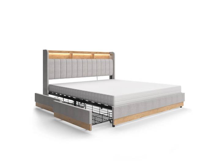 VitaliSpa Polsterbett Nura Grau 180x200 cm mit Matratze, Rechteckig, Schlafzimmer, Betten