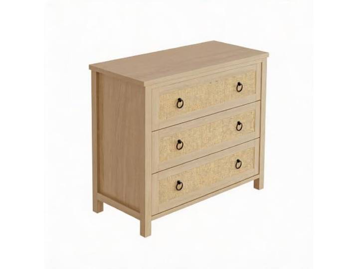 JOLLYTOP Rattan-Kommode 3 Schubladen, Holz, standfest, kindersicher Geflochtene Fronten, großzügiger Stauraum, robuste Ausführung, praktische Aufbewahrung, Boho-Optik, für Schlaf, Wohnbereich