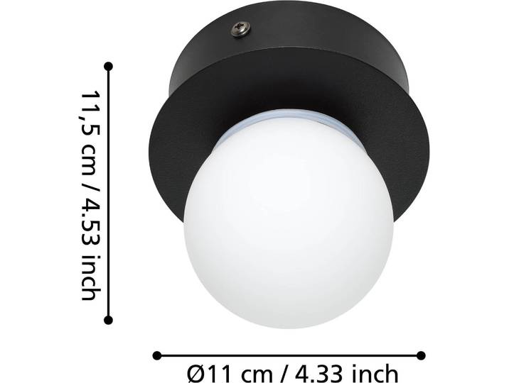 Plafonnier LED EGLO Mosiano\, petit plafonnier sphérique pour salle de bain\, plafonnier pour salle de bain\, éclairage de plafond blanc chaud\, IP44\, ∅ 11 cm
