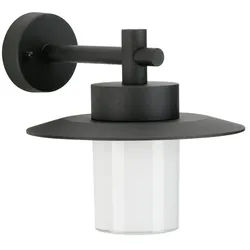Albert Außenwandleuchte Landhausstil Hutform Flach Typ Nr. 1852, IP44, E27 QA55 max. 57W, Alu-Guss / Opalglas, Schwarz matt ALB-661852