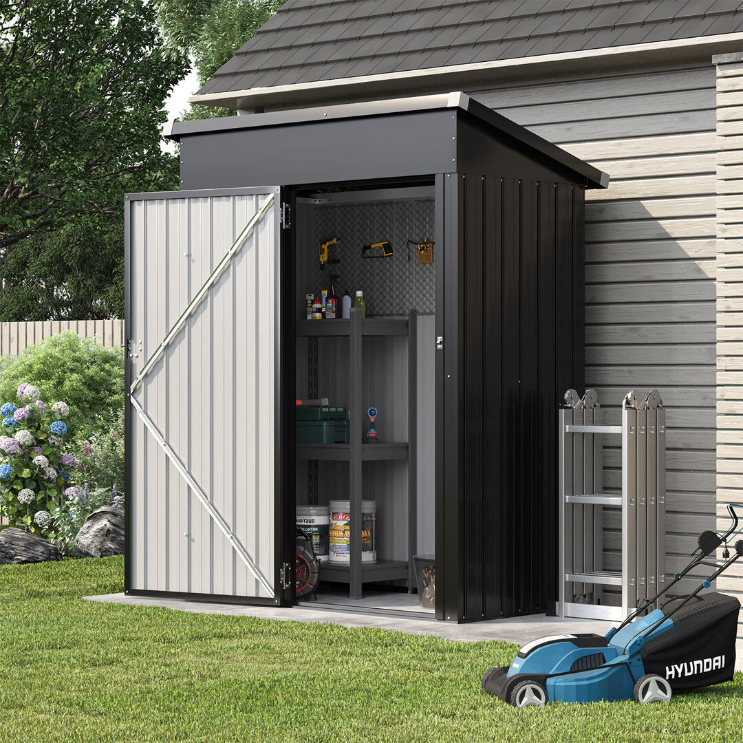 JolyDale 5 ft. W x 3 ft. D Galvanised Metal Storage Shed with Base & Sloping Roof , Ventilation Black 150cm W X 88cm D X 185cm H