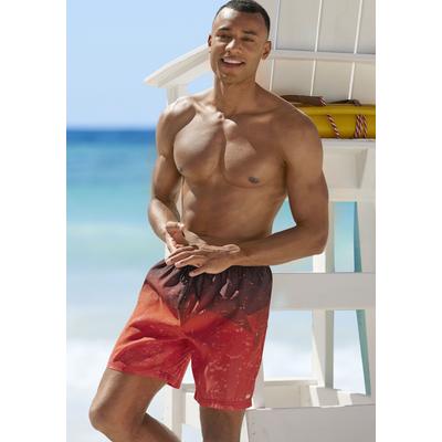 Badeshorts H.I.S, Herren, Gr. XXL (58/60), N-Gr, rot (rot bedruckt), Microfaser, Recycling-Polyester, Farbverlauf, bedruckt, Badehosen Badeshorts, mit Farbverlauf