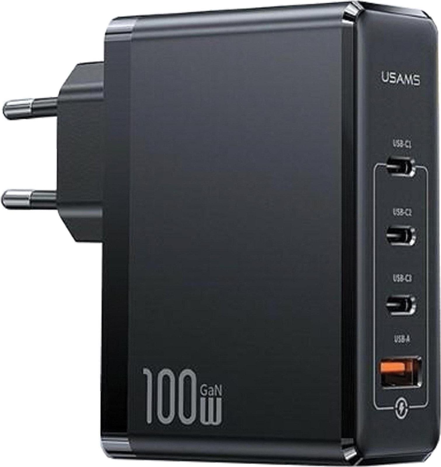 USAMS T50 GaN lader, 100W, 3x USB-C + USB, zwart