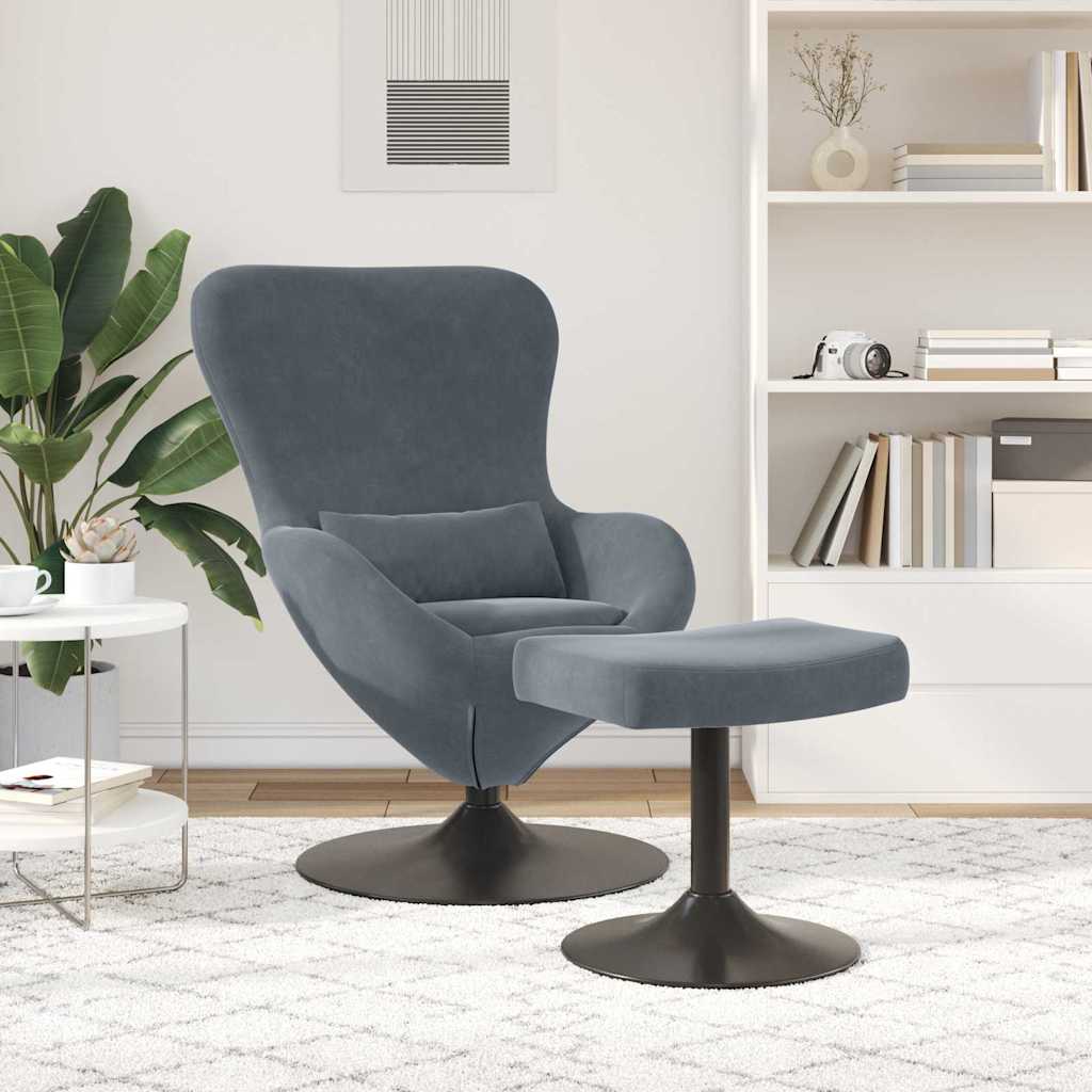 vidaXL Chaise Œuf avec Pouf Gris foncé Velours