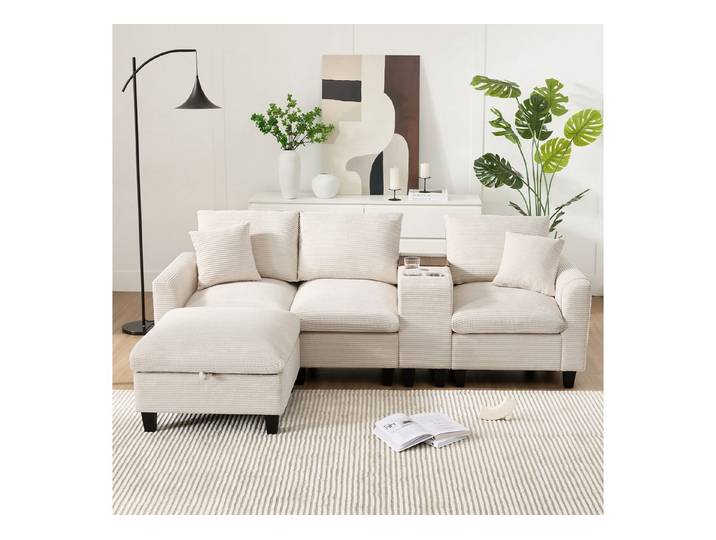 Odikalo Ecksofa L-Form Umwandelbar Sofa Becherhaltern USB Ladeanschlüssen Kissen