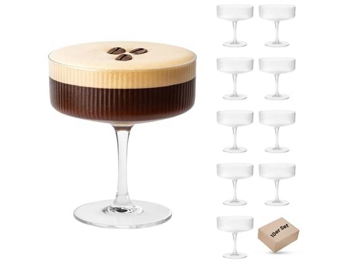 DAL CERO® Martini Glas LINEA 200 ml – Cocktailglas im gerippten Vintage Coupe Design – Elegantes Aperitif Glas Cocktails & Desserts – Kurzer Stiel – Auch als 2er–12er Set erhältlich (Linea 10er-Set)