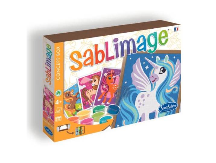 Sentosphère 3908812 Sanduhr Sandbilder-Kreativset für Kinder, Motiv Einhörner, Orange