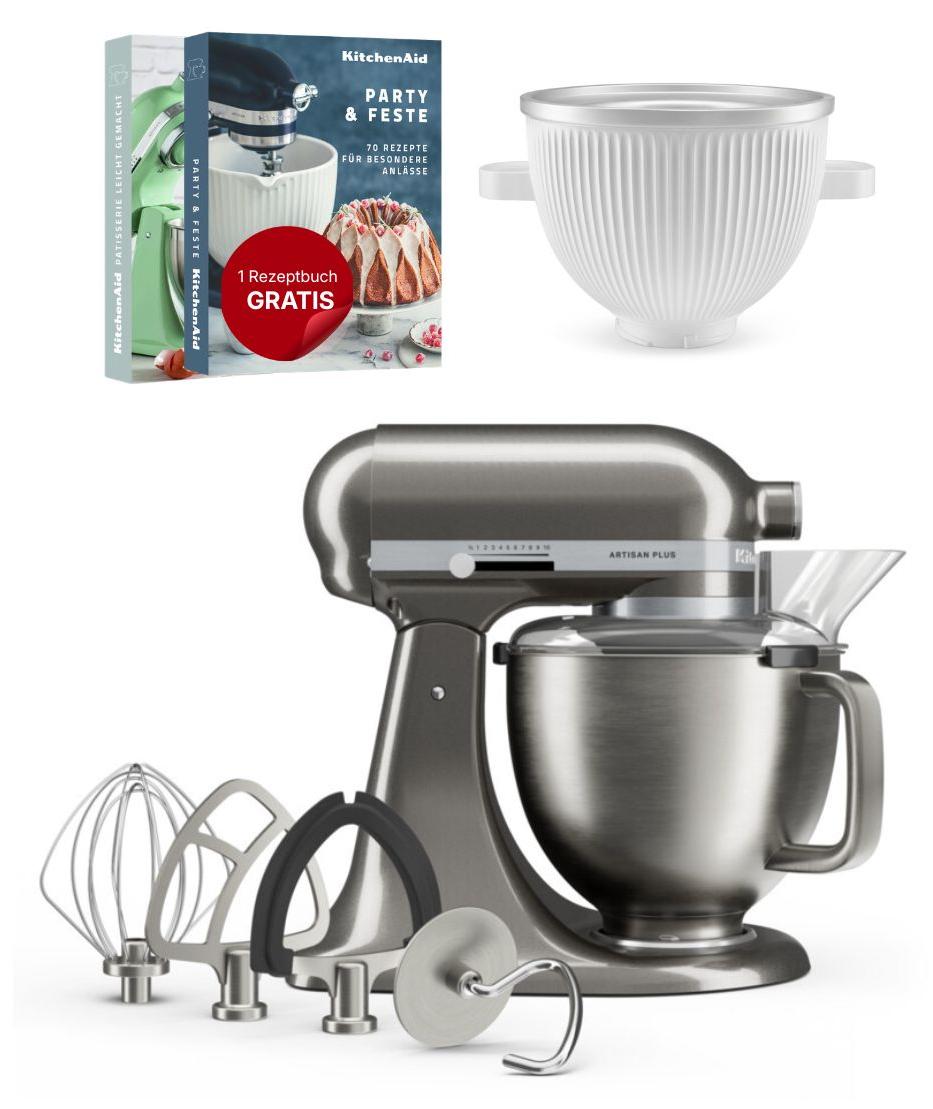 KitchenAid 4,7 L 5KSM50 Artisan Plus Küchenmaschine Icelover mit Eiszubereiter Medaillon Silber