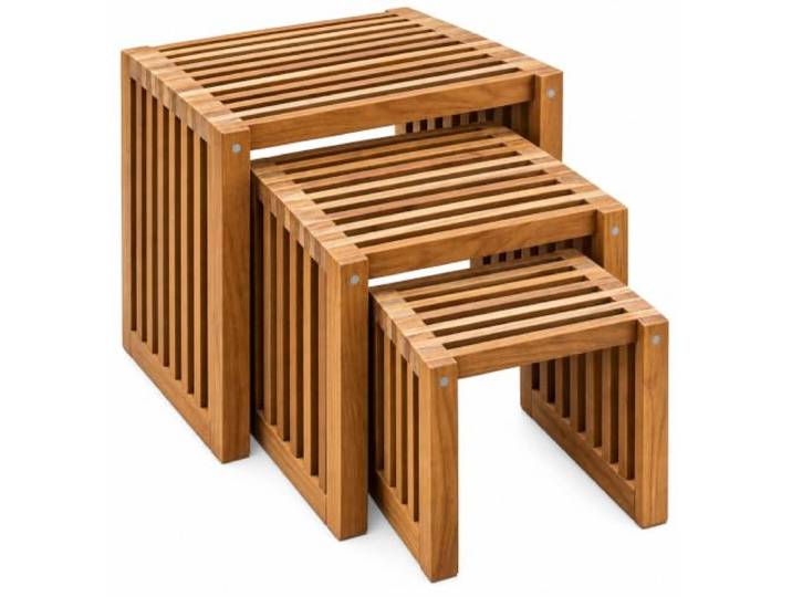 Divero 3er Set Beistelltische THEA Teakholz massiv behandelt wetterfest Premium Teakholz behandelt, 3er Set stapelbar, Handarbeit SVLK-zertifiziert, Wetterfest für Garten Terrasse Balkon