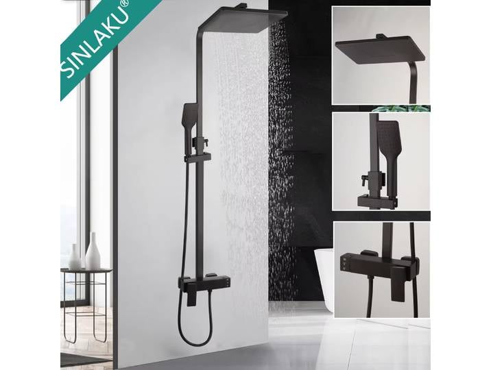 Ensemble de douche mural noir mat SINLAKU, pommeau de douche pluie 10 pouces, mitigeur de douche 3 voies pour baignoire et salle de bain