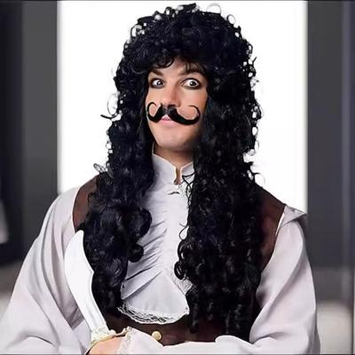 Piratenkapitän Herrenperücke Cos langes lockiges Haar Clown schwarz Halloween Punkrock Kopfbedeckung