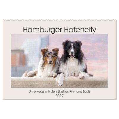 Hamburger Hafencity - Unterwegs mit den Shelties Finn und Louis (Wandkalender 2027 DIN A2 quer), CALVENDO Monatskalender