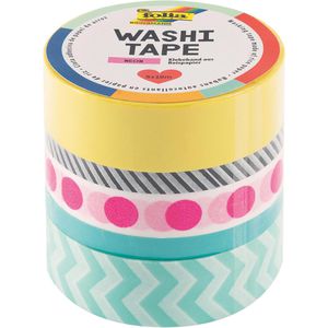 Folia Washi-Tape 26442 Neon, pink, 5-15 mm x 10 m, wiederablösbar, 5 Rollen