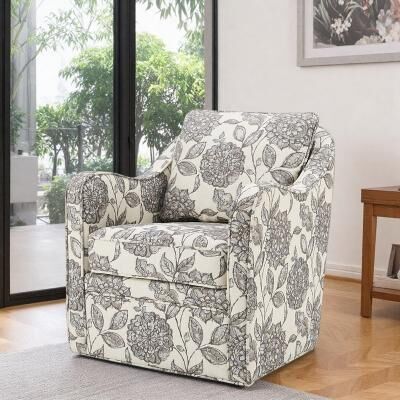 "28.5"" Polyester Swivel Accent Chair with Wide Seat and Rounded Arms and Loose Back Pillow and Removable Seat Cushion"