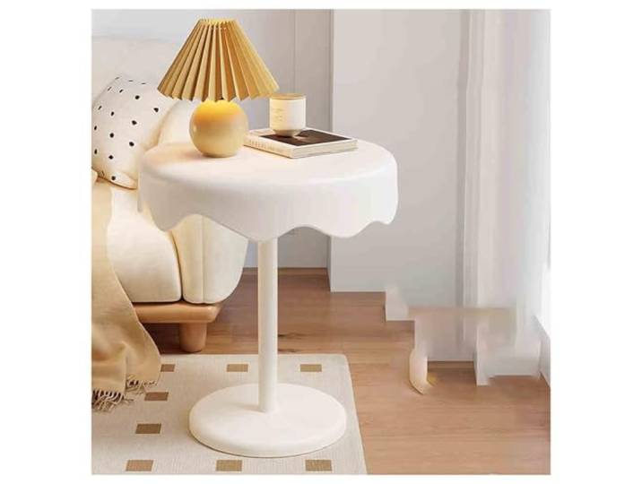 Einzigartiger kuchenförmiger PP-Beistelltisch mit verdickter Metallbasis Wohnzimmer, Schlafzimmer, Sofa und Büro, Heimdekoration(White)